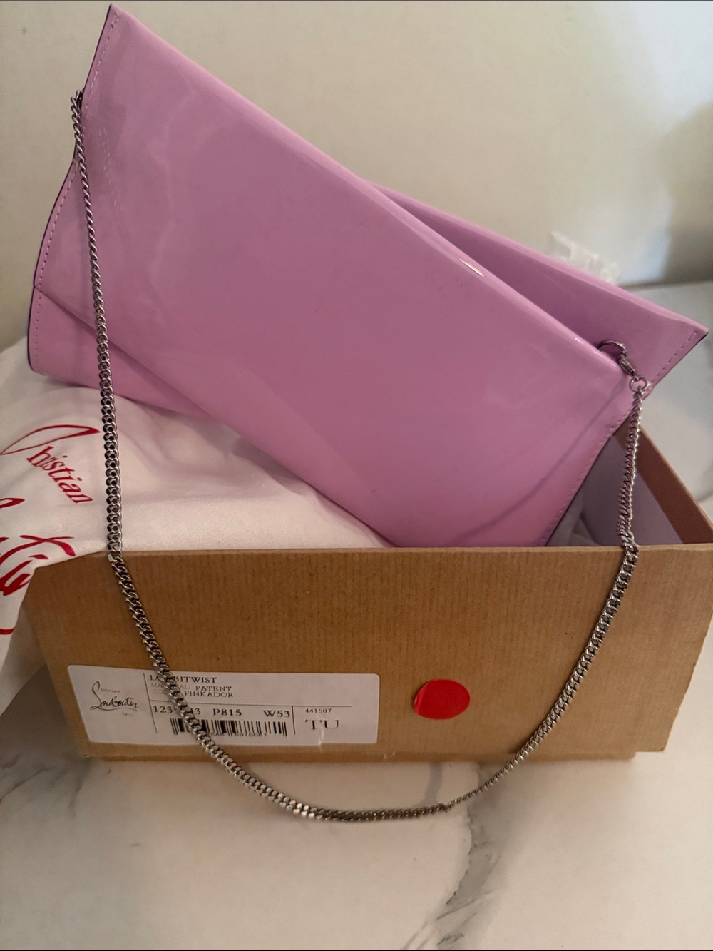 Christian Louboutin Glossy Pink Patent Chain Clutch